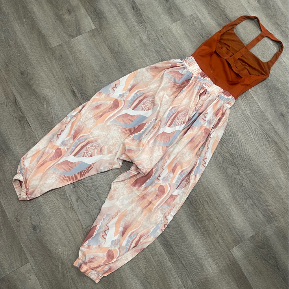 Free People Movement All Strapped Onesie Jumpsuit Bra Top Harem Blunt Orange - Picture 7 of 8